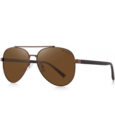 Aviator Men Sunglasses Polarized - UV 400 Protection with case Mirror Lens Classic Style - Brown - CC18A37ZN43 $39.71