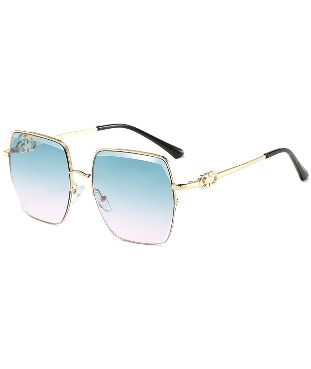 Square Sunglasses with Metallic Cut Edge and Large Square Frame for Ladies - 5 - C7198R9L3LH $29.45