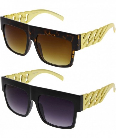 Oversized Chain Temple Gold Plastic Oversized Flat Top Hip Hop Thick Celebrity Sunglasses - Multicolor - CV11LJ25DD9 $29.68