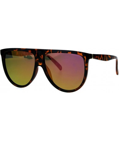 Oval Retro Fashion Unisex Sunglasses Half Oval Frame Mirror Lens UV 400 - Tortoise (Fuchsia Mirror) - C8189YLK6YX $8.83