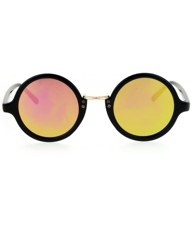 Round Small Snug Flat Color Mirror Plastic Round Circle Retro Sunglasses - Shiny Black Peach - C112O4V7KX3 $27.86