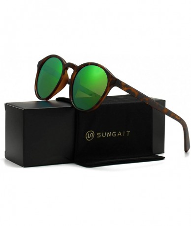 Round Classic Round Polarized Sunglasses Retro Vintage Style UV400 - Amber Frame(matte Finish)/Green Mirrored Lens - CU190ZC3...