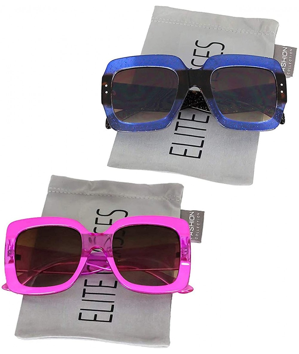 Square Oversized Square Cute Luxury Sunglasses Gradient Lens Vintage Women Fashion Glasses - Blue/Tortoise an Pink - C418KC0G...