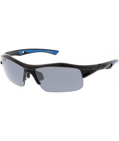 Rimless Semi-Rimless TR-90 Shatterproof Lens Sports Wrap Sunglasses 68mm - Shiny Black Blue / Smoke - C71854YE52W $21.78