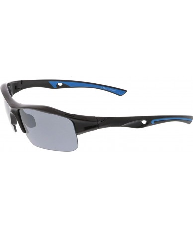 Rimless Semi-Rimless TR-90 Shatterproof Lens Sports Wrap Sunglasses 68mm - Shiny Black Blue / Smoke - C71854YE52W $21.78