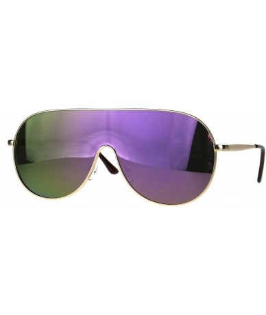 Round Futuristic Oversized Sunglasses Round Shield Metal Frame Mirrored Lens - Gold (Purple Mirror) - CH180EES43C $21.89