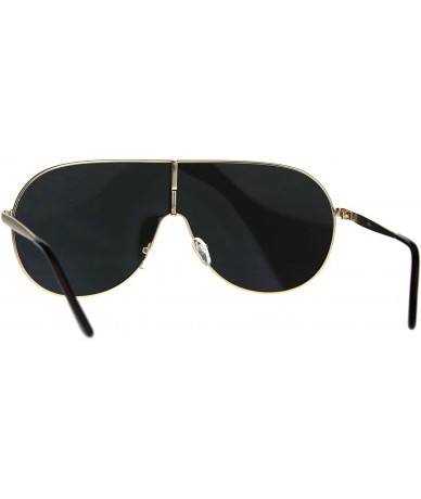Round Futuristic Oversized Sunglasses Round Shield Metal Frame Mirrored Lens - Gold (Purple Mirror) - CH180EES43C $14.30