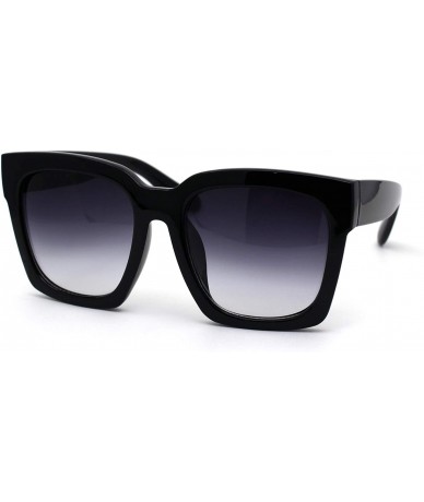 Round Womens Boyfriend Style Oversize Horned Rim Thick Plastic Sunglasses - Black Gradient Black - CT18XTZ49UX $11.46