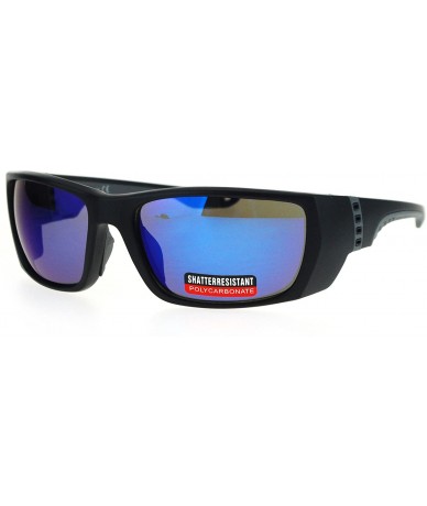 Sport Mens Classic Windbreaker Plastic Warp Sport Rectangular Sunglasses - Matte Black Blue - CN17XWDNYYS $9.74