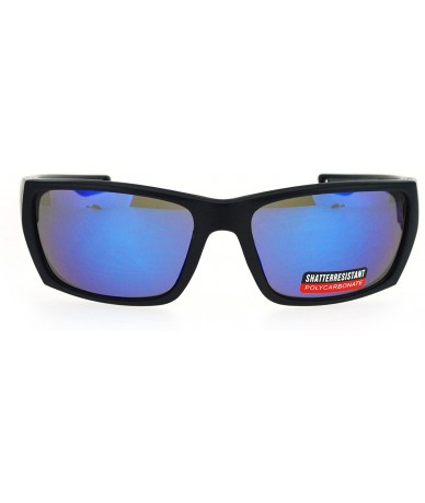 Sport Mens Classic Windbreaker Plastic Warp Sport Rectangular Sunglasses - Matte Black Blue - CN17XWDNYYS $9.74