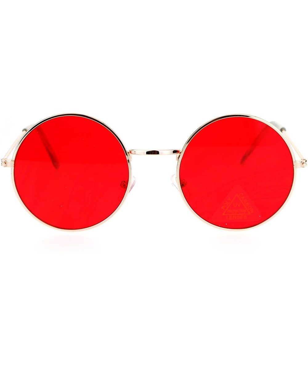 Square Retro Vintage Flat Color Circle Round Lens Sunglasses - Gold Red - CQ12MAQNATH $8.24