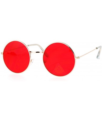 Square Retro Vintage Flat Color Circle Round Lens Sunglasses - Gold Red - CQ12MAQNATH $8.24