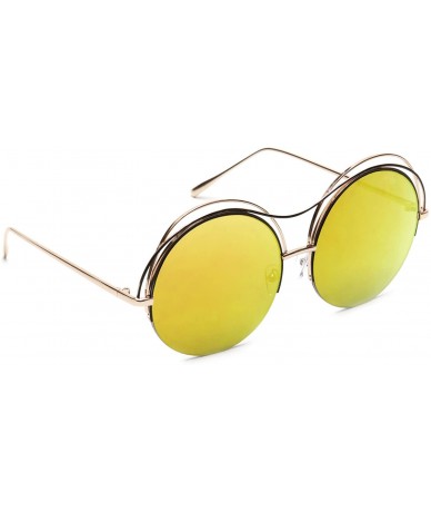 Oversized Oversized Round Sunglasses Metal Wire Semi Rimless Eyeglasses - Orange Mirror Lens - C918EMNNSA3 $9.30