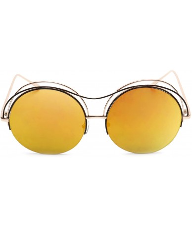 Oversized Oversized Round Sunglasses Metal Wire Semi Rimless Eyeglasses - Orange Mirror Lens - C918EMNNSA3 $9.30