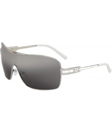 Aviator Khan Wrap Around Shield Aviator One Piece Mirror Lens Sunglasses - Silver Metallic & White Frame - CI18XMOMQXG $8.92