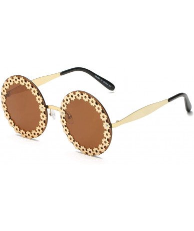 Goggle Women Retro Vintage Circle Round Mirrored UV Protection Oversized Fashion Sunglasses - Brown - CG18WR9TOUK $38.55