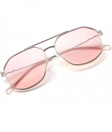 Square Classic Square Metal Hexagon Sunglasses Women Men 100% UV400 Polygon Sunglasses B2581 - Pink - CS196QSEMSD $30.59