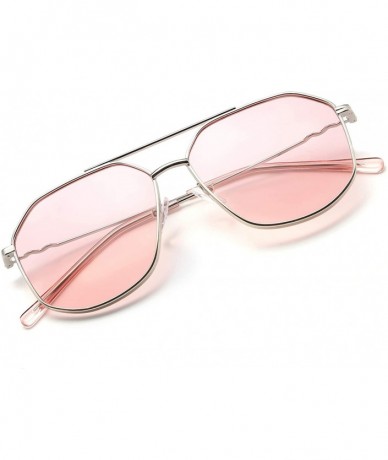 Square Classic Square Metal Hexagon Sunglasses Women Men 100% UV400 Polygon Sunglasses B2581 - Pink - CS196QSEMSD $18.35