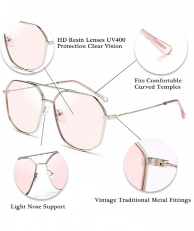 Square Classic Square Metal Hexagon Sunglasses Women Men 100% UV400 Polygon Sunglasses B2581 - Pink - CS196QSEMSD $18.35