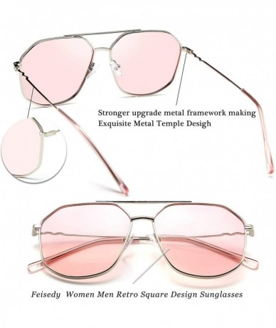 Square Classic Square Metal Hexagon Sunglasses Women Men 100% UV400 Polygon Sunglasses B2581 - Pink - CS196QSEMSD $30.59