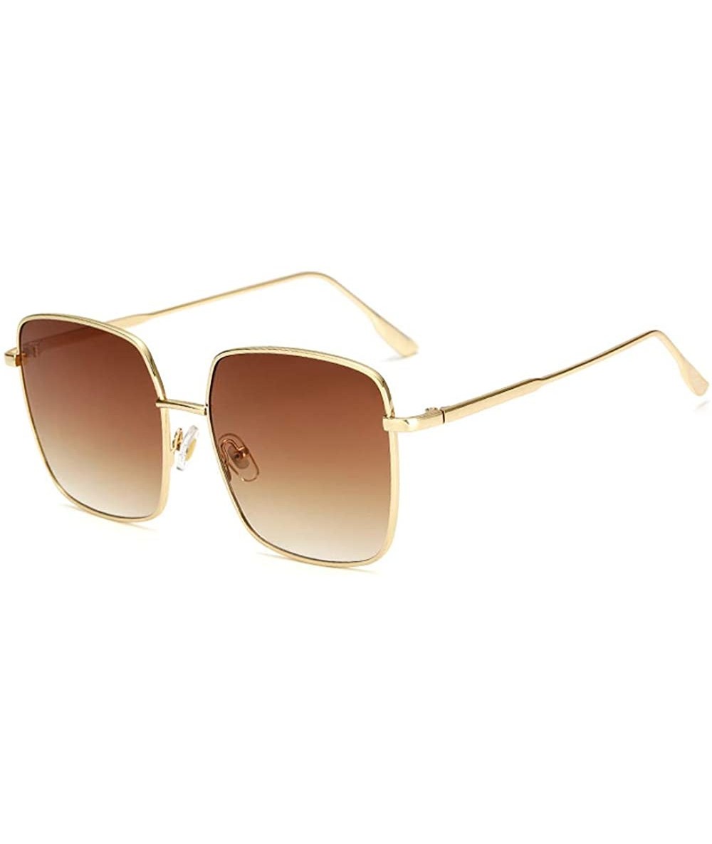 Square Retro Oversized Sunglasses for Women Square Metal Frame Non Polarized Lenses - A1 Brown(sunglasses) - C51908WXT8Z $9.84