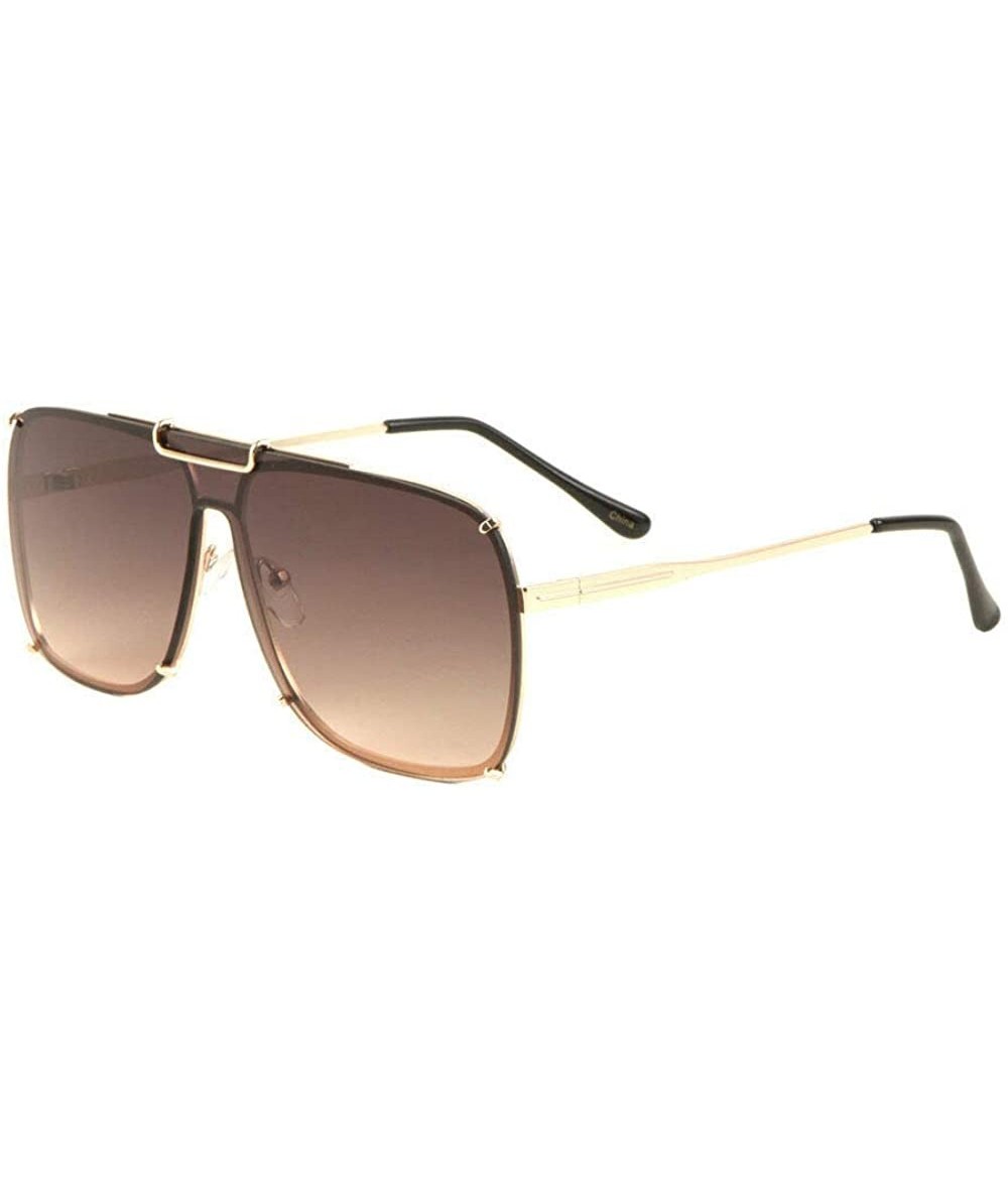 Aviator Rimless Flat Top One Piece Lens Shield Aviator Sunglasses - Gold & Black Frame - C018WEH4Q04 $11.34