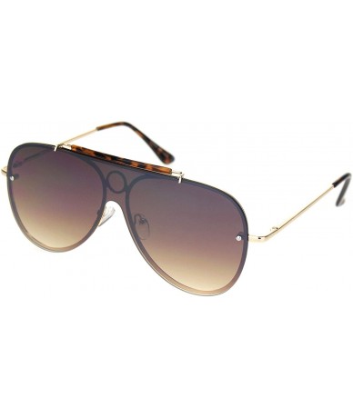 Shield Luxury Large Shield Metal Rim Racer Designer Sunglasses - Gold Gradient Brown - CF18NKS5ST8 $23.53