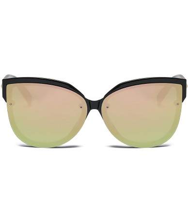 Cat Eye Women Retro Mirrored Round Cat Eye Oversized UV Protection Fashion Sunglasses - Peach - CP18IAKN2MX $10.09