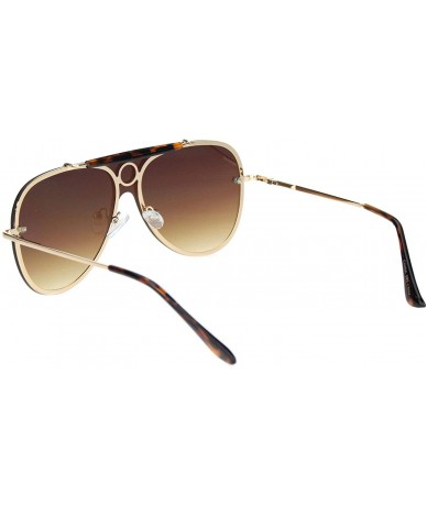 Shield Luxury Large Shield Metal Rim Racer Designer Sunglasses - Gold Gradient Brown - CF18NKS5ST8 $12.86