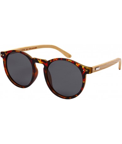Round Round Horn Rimed Bamboo Sunglasses Wood Women Polarized Lens 541006BM-FLP - Matte Red Tortoise - CE183XLK005 $12.16