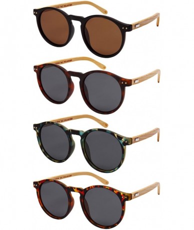 Round Round Horn Rimed Bamboo Sunglasses Wood Women Polarized Lens 541006BM-FLP - Matte Red Tortoise - CE183XLK005 $12.16