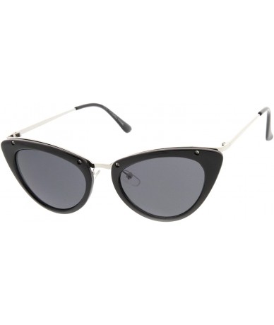 Cat Eye Womens Mod Fashion Metallic Temple Retro Cat Eye Sunglasses - Black - C611V1ZSLE7 $7.99