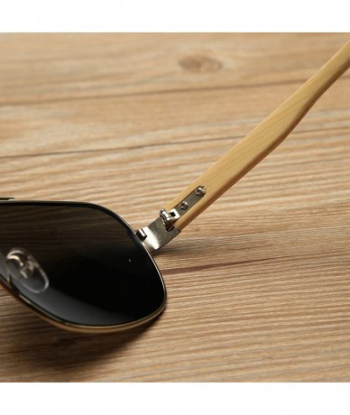 Oversized Wooden Bamboo Aviator Sunglasses Temples Classic Retro Metal Frame 62mm - Silver/Blue - C312JRYX7VZ $39.52