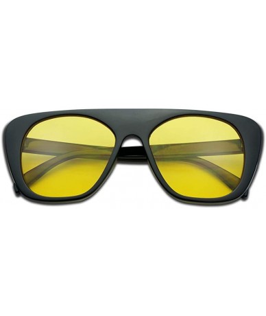 Shield Bold Flat Top Square Aviator Shield Sunglasses Oversized Boyfriend Flat Lens Shades - Black Frame - Yellow - C318G59W8...