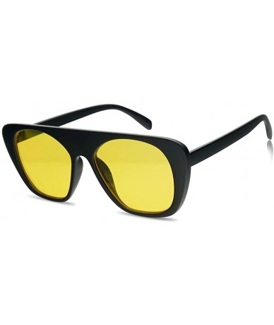 Shield Bold Flat Top Square Aviator Shield Sunglasses Oversized Boyfriend Flat Lens Shades - Black Frame - Yellow - C318G59W8...