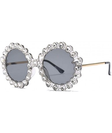 Oval Fashion Round Sunglasses Crystal plastic Frame glasses for women UV400 - Silver - CS18N6KYWLI $22.28