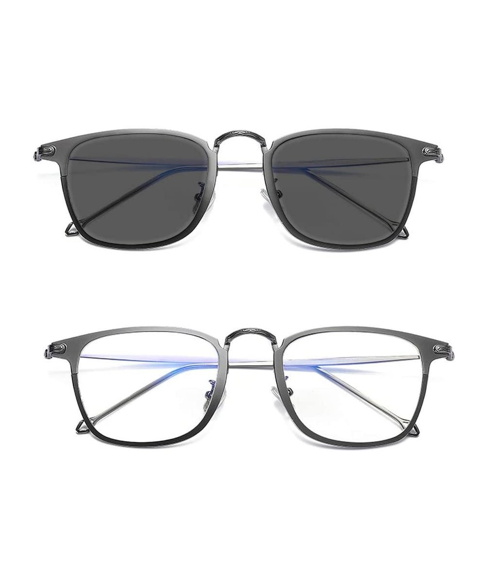Square Reading Glasses 1.0 Men Sun Photochromic Sunglasses Vintage Square Metal Frames 0 to +3.0 (Grey- 1.25) - Grey - CS18Z5...