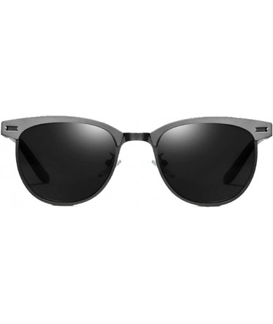 Semi-rimless Retro Semi Rimless Round Polarized Sunglasses for Women Men Brand Sun Glasses - 03silver Frame Black Lens - CR18...