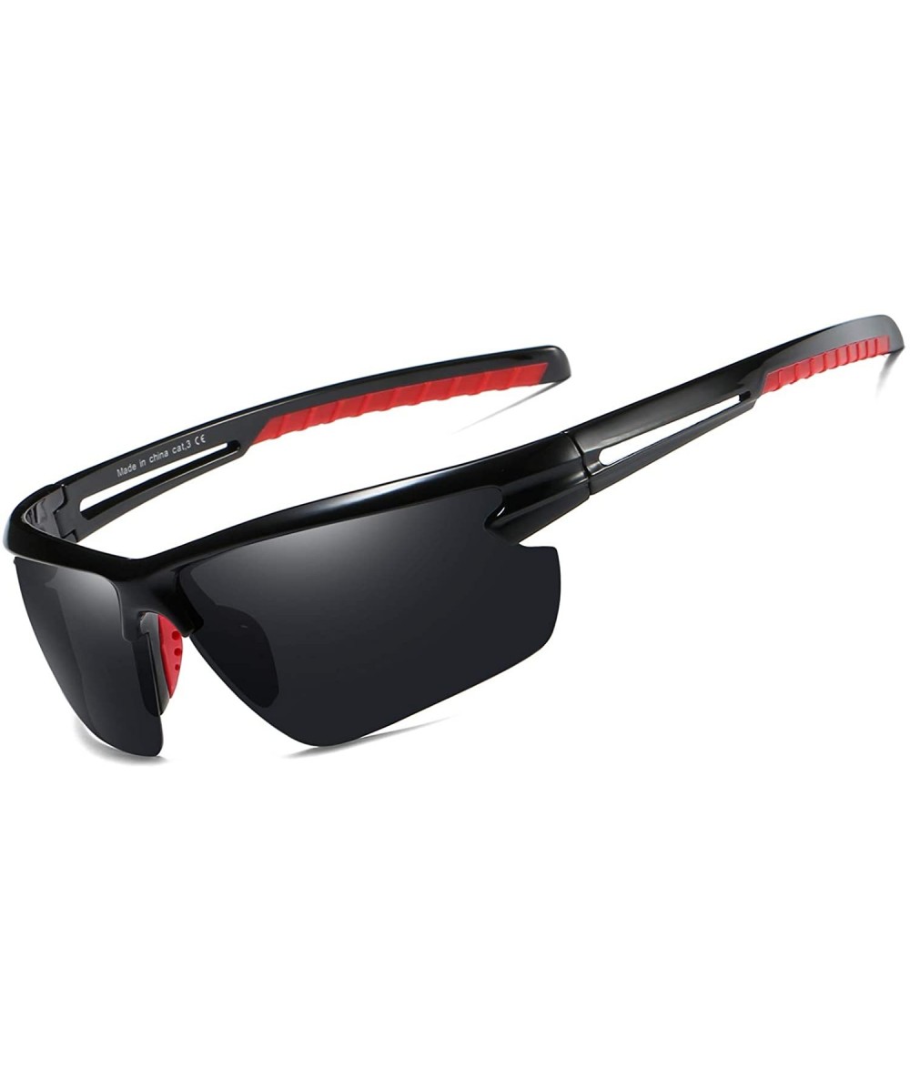 Sport Polarized Sports Sunglasses Cycling Driving Fishing Glasses 5 Interchangeable Lenses - Black Red - CQ193AOZRE7 $15.32