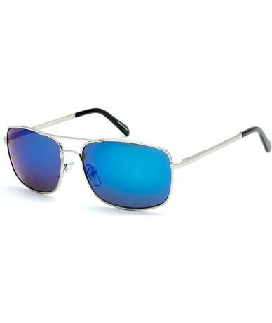 Rectangular Classic Fashion Rectangular Flat Top Aviator Reflective Sunglasses - Silver-blue - C118YXAHS8T $11.70