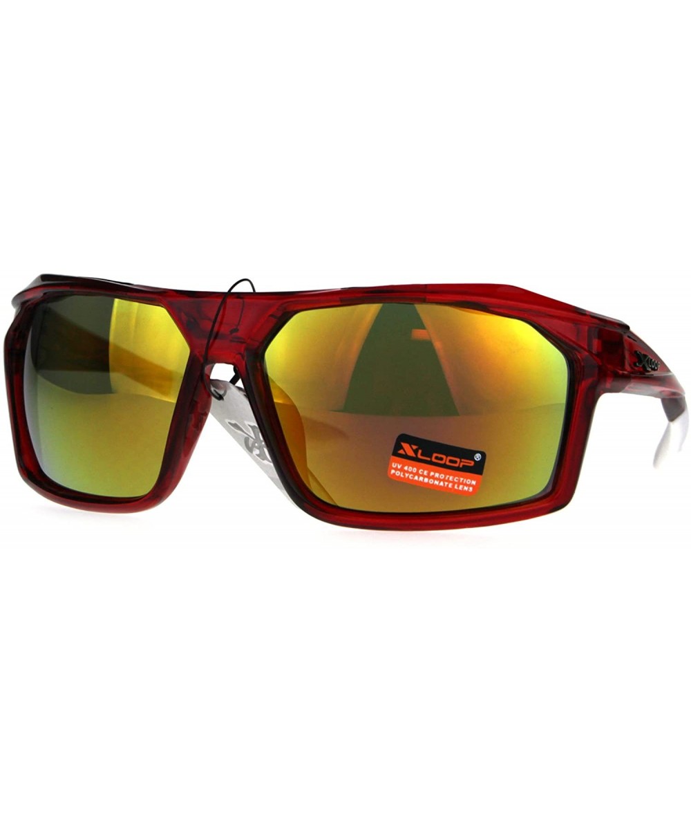 Wrap Xloop Mens Sunglasses Sports Fashion Rectangular Wrap Frame UV 400 - Red (Orange Mirror) - CI188Y57884 $8.55