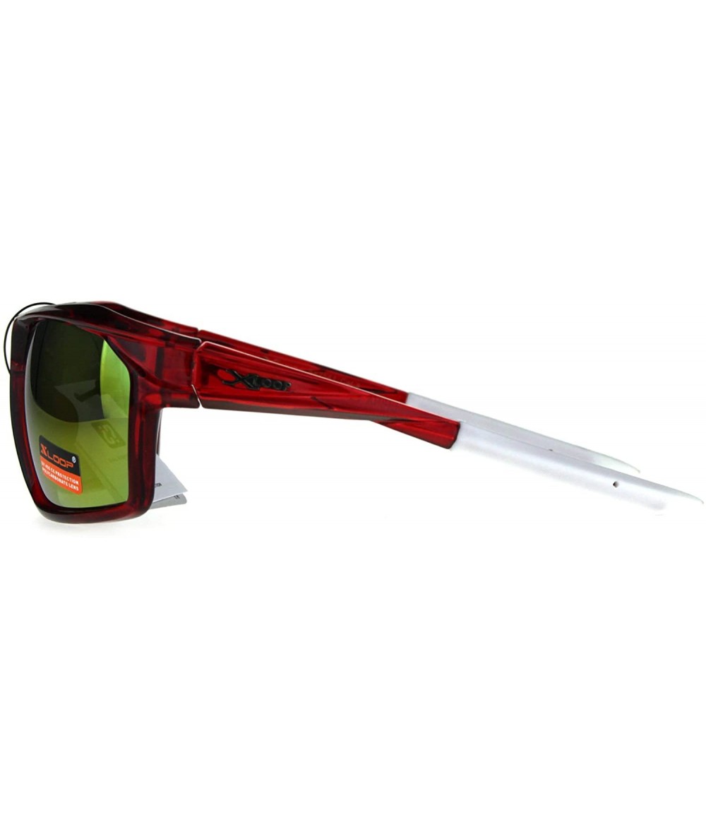 Xloop Mens Sunglasses Sports Fashion Rectangular Wrap Frame UV 400 - Red  (Orange Mirror) - CI188Y57884