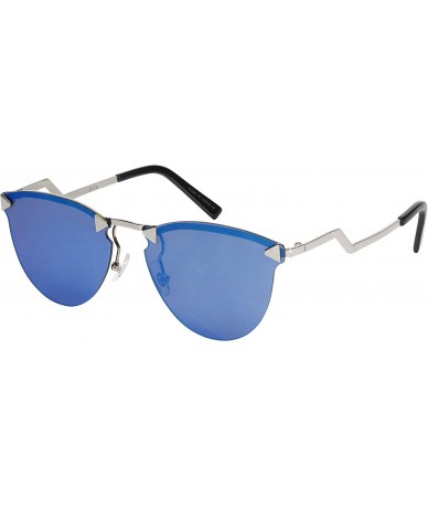 Cat Eye Cateye Sunnies w/Zig Zag Temples and Flat Color Mirror Lens 25110-FLREV - Silver - CM12I6VGKN7 $10.44