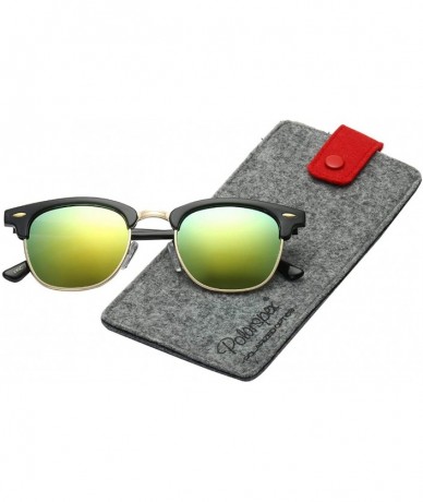 Semi-rimless Unisex Retro Classic Stylish Malcom Half Frame Polarized Sunglasses - Gloss Black - Sunburst Yellow - C0187U6ZRX...