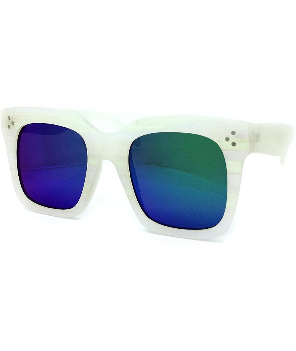 Square 3288 Premium Oversize XL Women Men Mirror Havana Marble Style Fashion Sunglasses - Green - CS18I653WTD $17.84