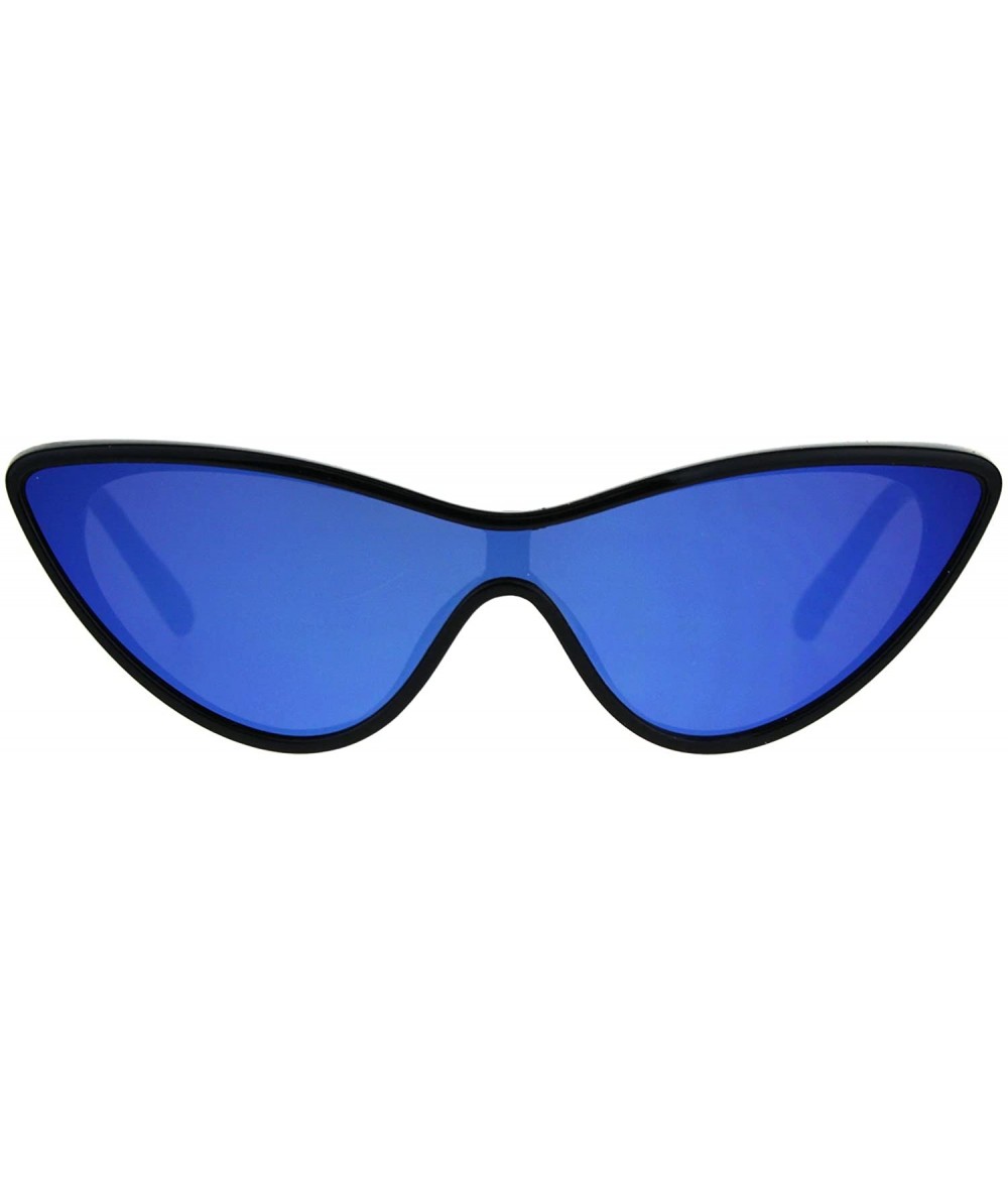 Shield Womens Color Mirror Shield Futuristic Cat Eye Funky Plastic Sunglasses - Black Blue Mirror - CF180G0UTAR $8.79