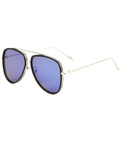 Aviator Color Mirror Double Plastic Metal Aviator Sunglasses - Blue - CV1996EQKG2 $27.97