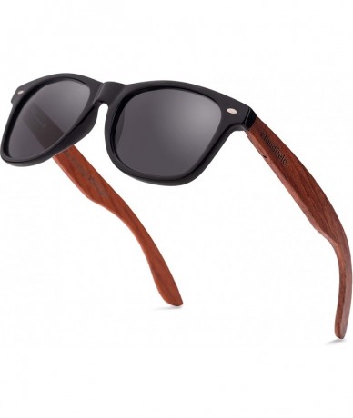 Round Wood Sunglasses Polarized for Men and Women - Bamboo Wooden Sunglasses Sunnies - Fishing Driving Golf - Pc-black - CF19...