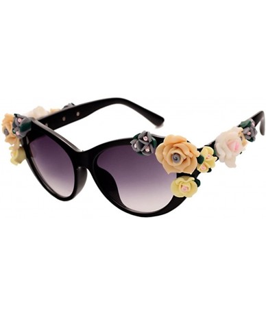 Rimless Retro Baroque Holograms Rose Sunglasses For Women - Black - CP12O68PC3R $11.49