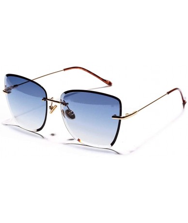 Square Gradient Square Rimless Sunglasses Women Retro Frameless Sun Glasses for Women - Gold With Blue - C518SLU0K7U $9.24